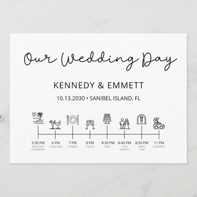 Programa cronológico del Día de la Boda de Playa (Anverso)