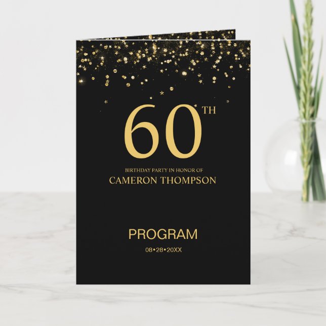 Programa Custom Elegant Black & Gold confetti 60th Birthday (Anverso)