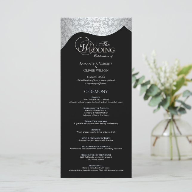 Programa Damask Ornate Moderno en Blanco y Negro (Anverso de pie)