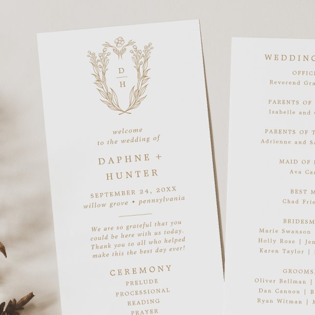Programa DAPHNE Elegante Boda de Fancy Clásico Blanco Oro (DAPHNE Elegant Gold White Classic Fancy Wedding Program)