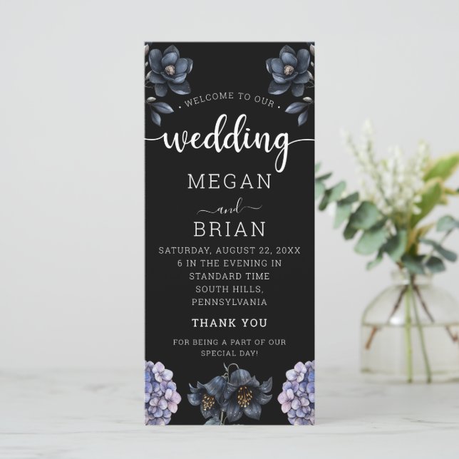 Programa Dark Moody Black Floral Classic Typography Wedding (Anverso de pie)