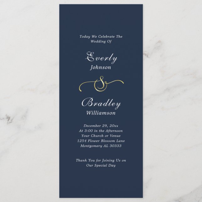 Programa Dark Navy Background Elegant Minimal Wedding (Anverso)