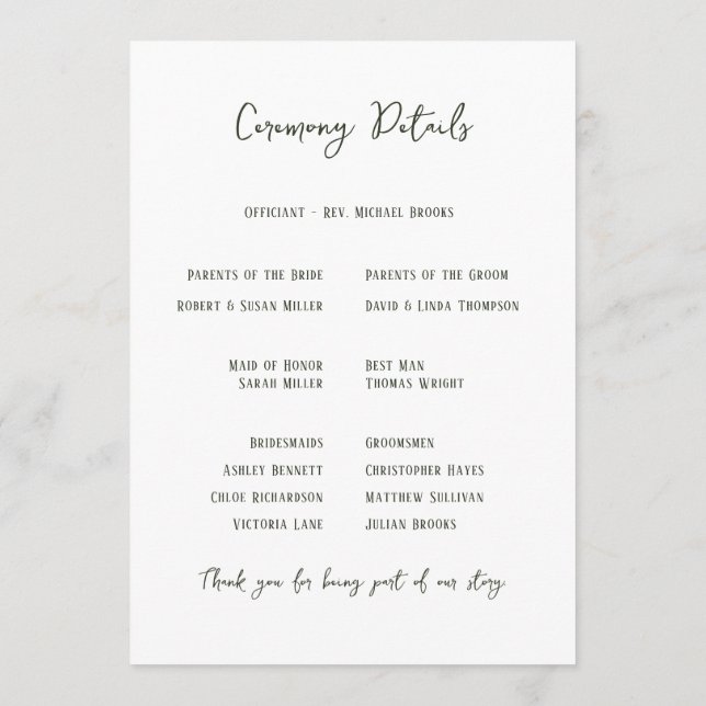 Programa Dark Sage Green Botanical Wedding (Reverso)