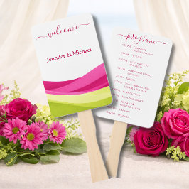 Programa de Abanico de Boda en Fucsia y Verde Lima