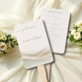 Programa de abanico de boda en verde salvia y marf
