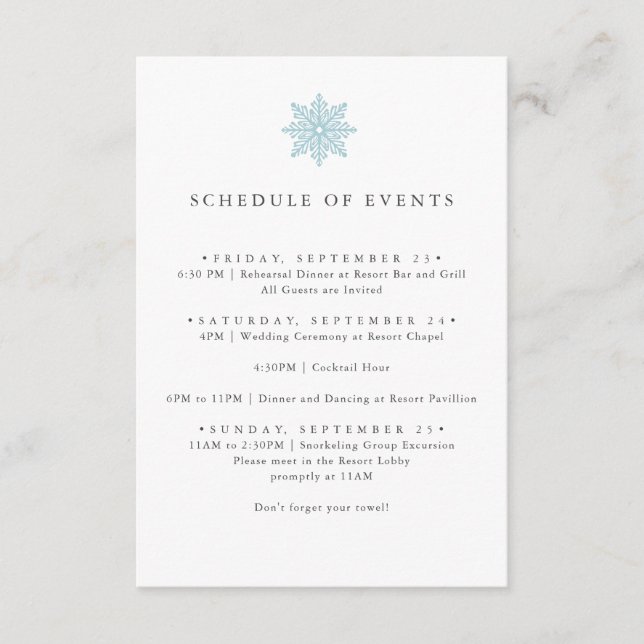 PROGRAMA DE ACONTECIMIENTOS DEL BODA DE NOWFLAKE A (Anverso)