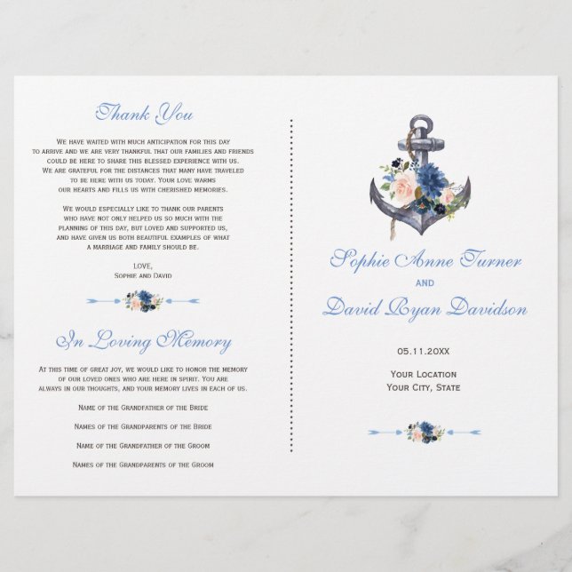 Programa de Ancla Floral Rosa Náutico Azul (Frente)