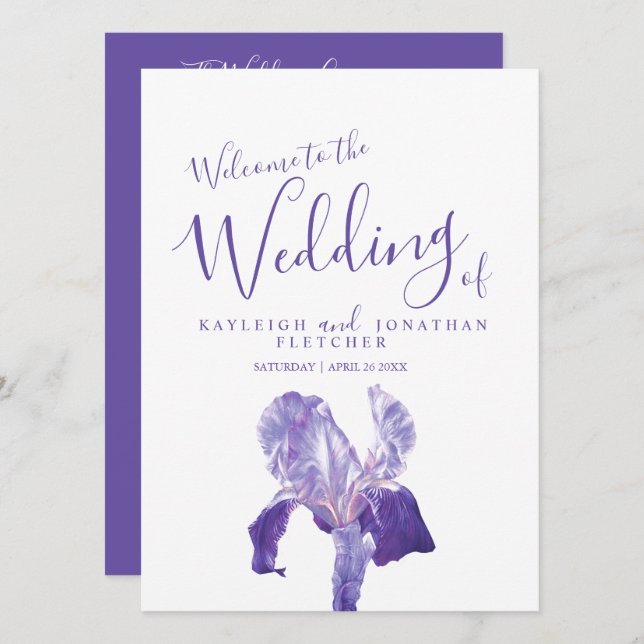 Programa de arte de flores de lirio morado de boda (Anverso / Reverso)