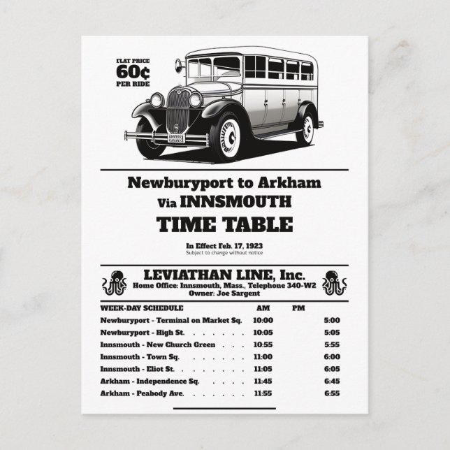 Programa de autobuses Innsmouth Joe Sargent (Anverso)