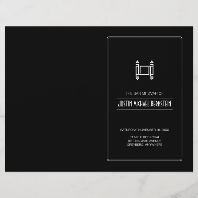 Programa de Bar Mitzvah de la Torá Simple Negro (Anverso)