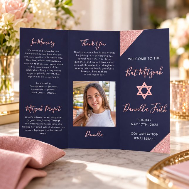 Programa de Bat Mitzvah de tres partes Navy Rose G (Subido por el creador)