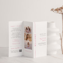 Programa de Bat Mitzvah rosa y blanco plegable en