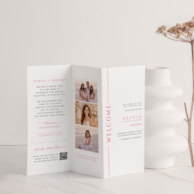 Programa de Bat Mitzvah rosa y blanco plegable en  (Subido por el creador)