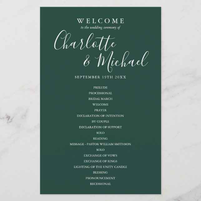 Programa de Bienvenida de Boda Emerald Signature S (Anverso)