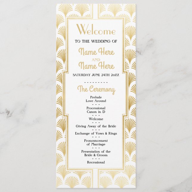 Programa de Boda Acuarela Art Deco Dorado de los A (Anverso)