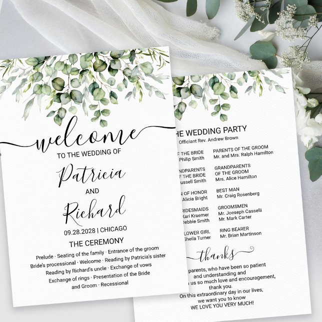 Programa de Boda Acuarela de Eucalipto Verde (Subido por el creador)