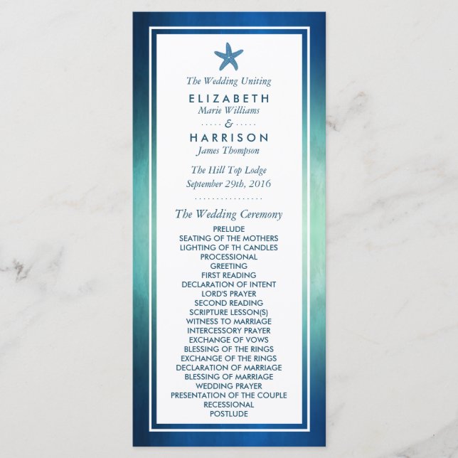 Programa de Boda Acuarela Oceana Starfish Beach (Anverso)