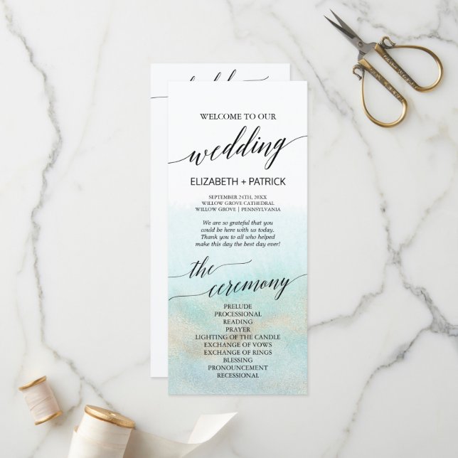 Programa de Boda Acuática y Acuarela Dorada (Anverso/Reverso In Situ)