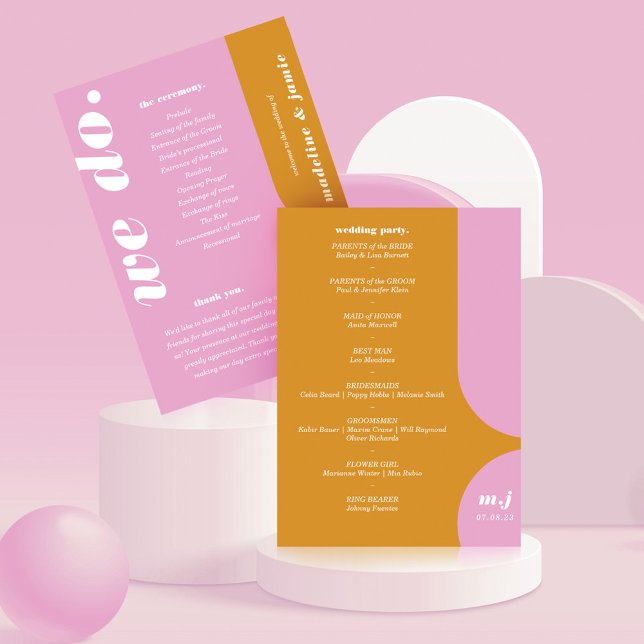 Programa de Boda al Estilo Retro Rosa We Do (We Do Pink Retro Style Wedding Order of Service Program)