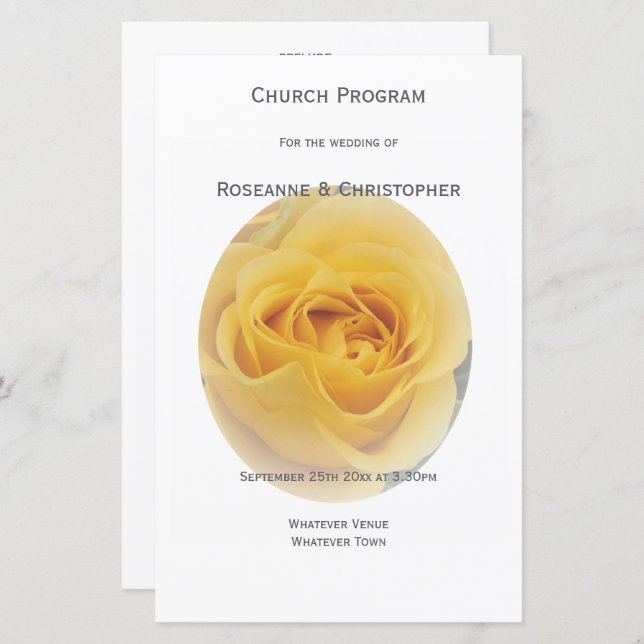 Programa de Boda Amarilla Rosebud (Anverso / Reverso)