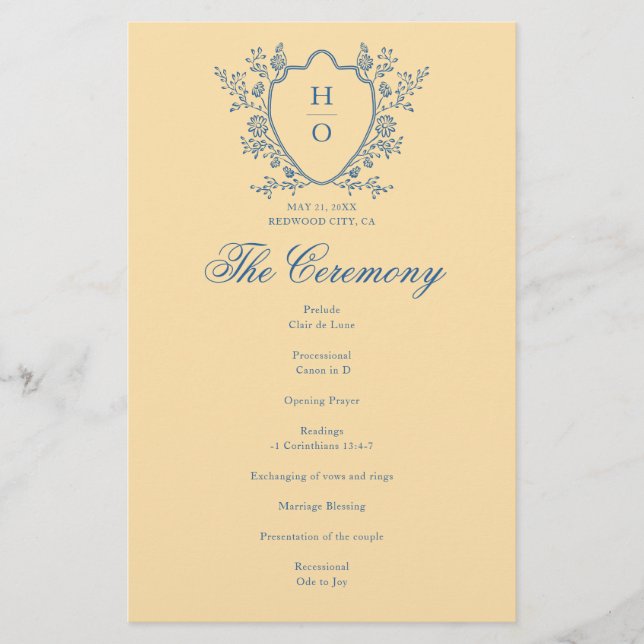 Programa de Boda Amarillo con Cresta Floral France (Anverso)