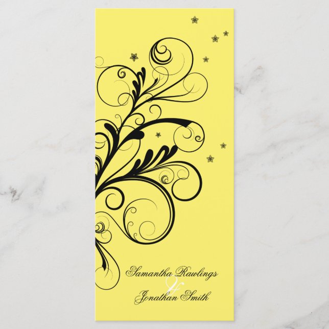 Programa De Boda Amarillo Floral Elegante Swirl (Anverso)