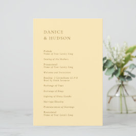 Programa de Boda Amarillo Mantequilla Minimalista
