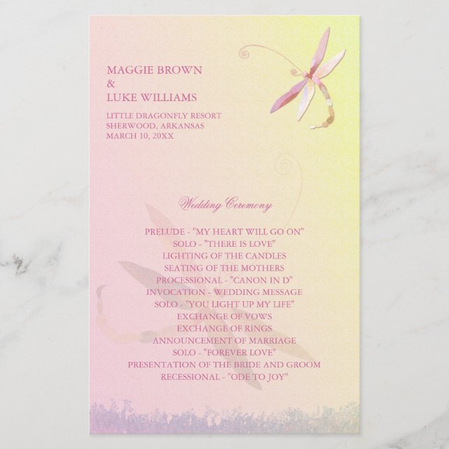 Programa de Boda Amarillo Pálido y Bebonesa Rosa (Anverso)