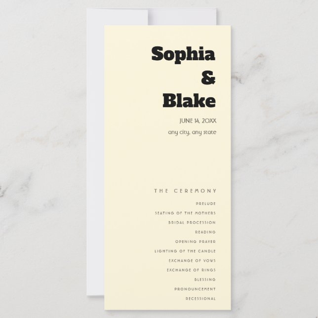 Programa de Boda Amarillo Pastel Minimalista Simpl (Anverso)