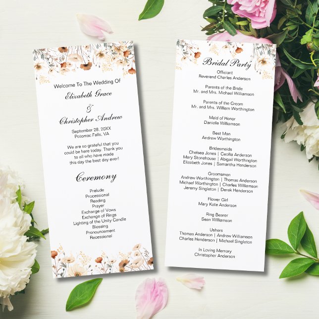 Programa de Boda Amarillo y Beige Flores Silvestre (Boho Wildflowers in Yellow Cream Beige Neutral Colors Wedding Program)