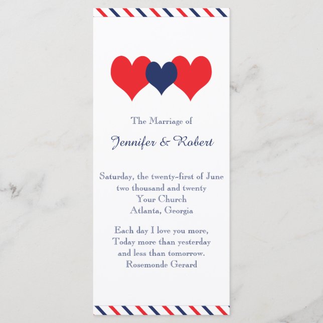 Programa de Boda Americana Hearts (Anverso)