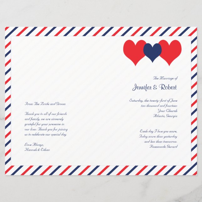 Programa de Boda Americana Hearts (Anverso)