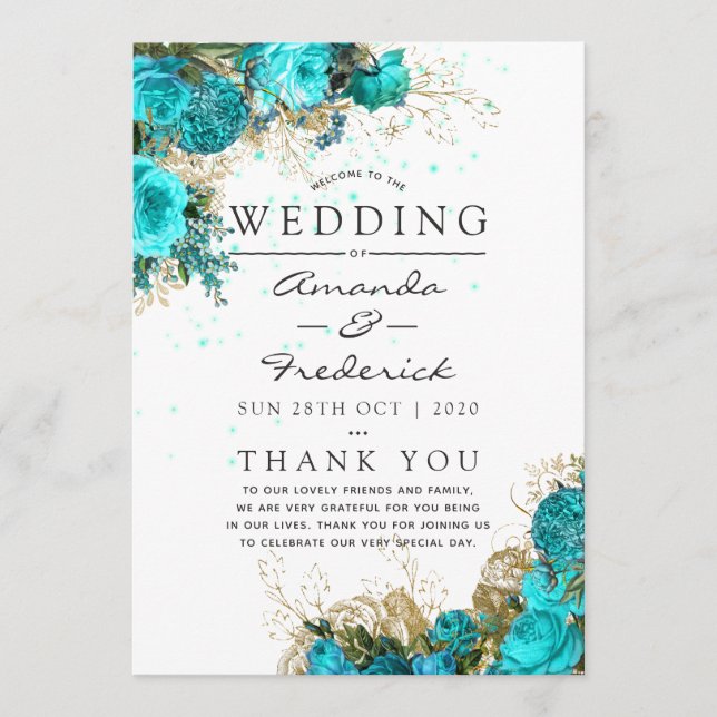 Programa de Boda Antiguo Turquesa y Dorado Desgast (Anverso)