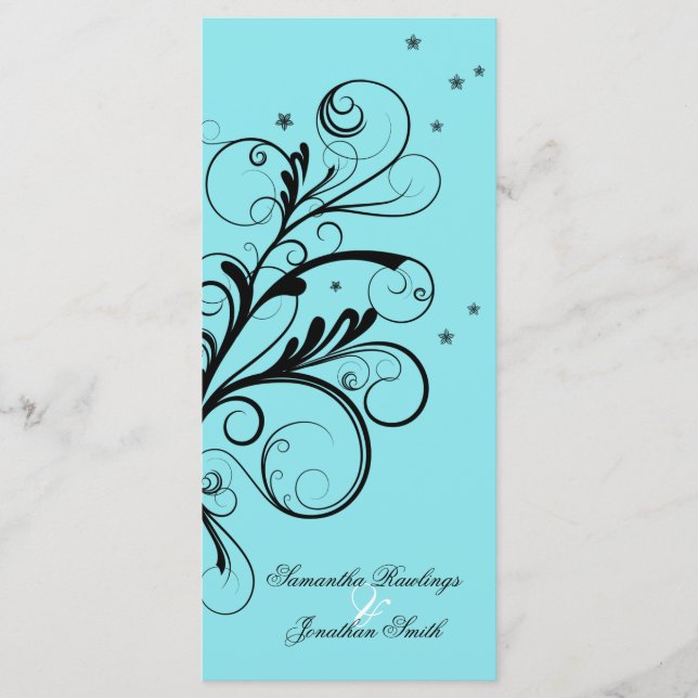 Programa De Boda Aqua Blue Floral Elegant Swirl (Anverso)