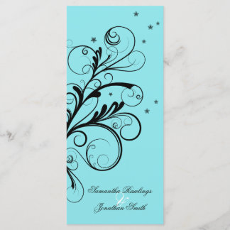 Programa De Boda Aqua Blue Floral Elegant Swirl