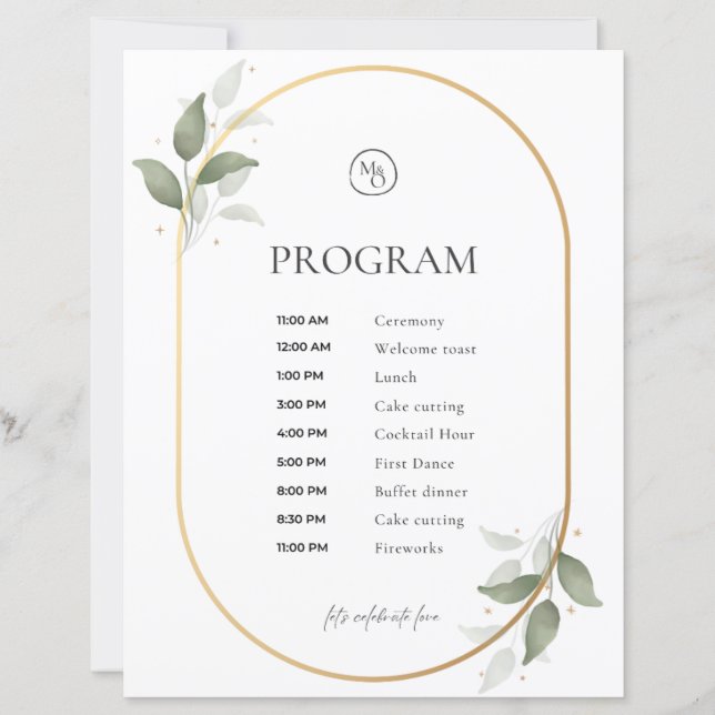 Programa de Boda – Arco Dorado y Diseño Botánico V (Anverso)