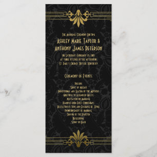 Programa de Boda Art Deco de Black Gold Roaring 20