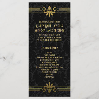 Programa de Boda Art Deco de Black Gold Roaring 20