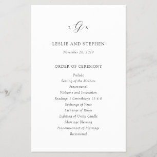 Programa de Boda atemporal en Blanco y Negro con P