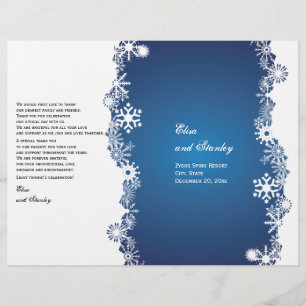 Programa de boda azul blanco copo de nieve doblado