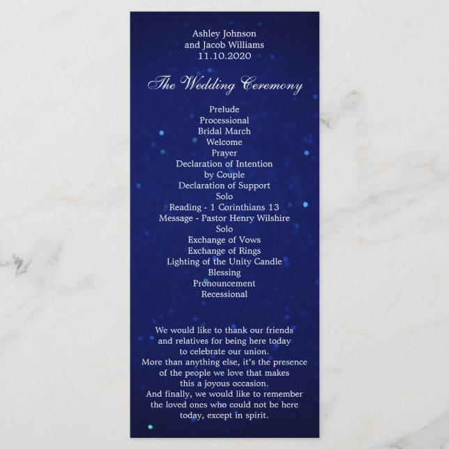 Programa de boda azul. Ceremonia de invierno en no (Anverso)