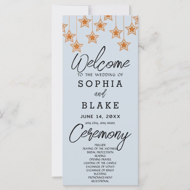 Programa de Boda Azul Claro con Estrellas Colgante (Anverso)