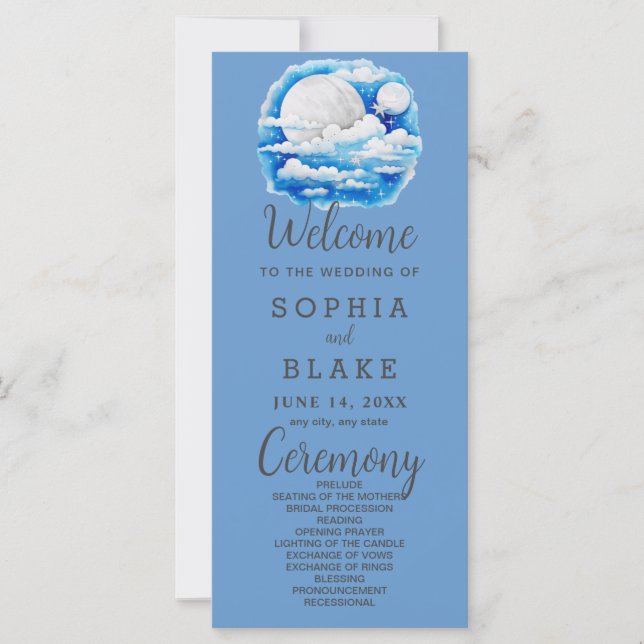 Programa de Boda Azul de Estrellas Celestes de Lun (Anverso)