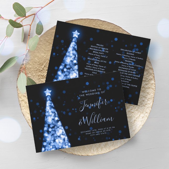 Programa de Boda Azul de la Marina de Navidad (Festive Xmas Tree Navy Blue Wedding Program)