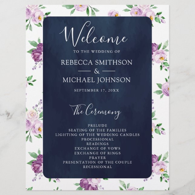 Programa de Boda Azul de la Marina Floral Rustica (Anverso)