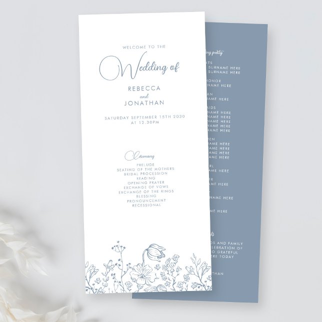 Programa de Boda Azul Dusty Elegante de Flor Silve (Subido por el creador)