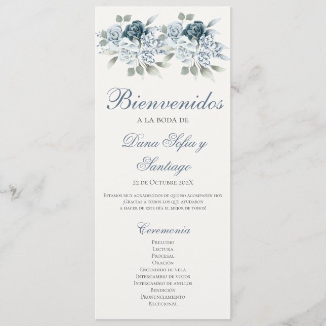 Programa de Boda Azul en español (Anverso)