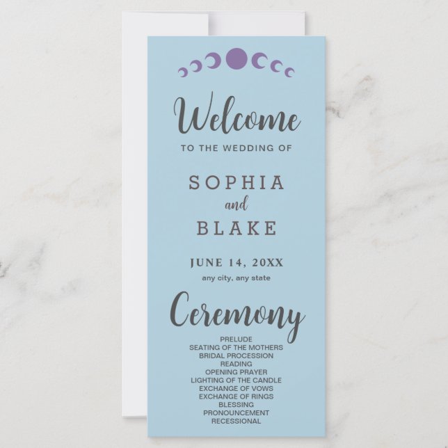 Programa de Boda Azul en Fases Moradas de la Luna (Anverso)