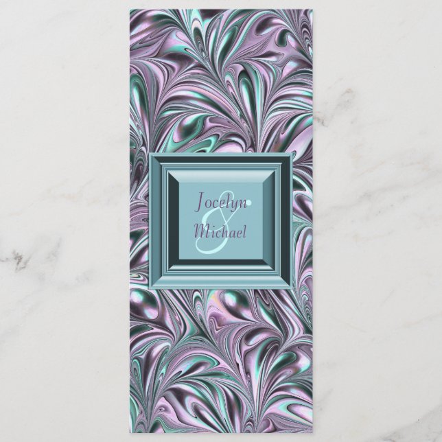 Programa de boda azul lavanda y verde teal (Anverso)