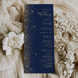 Programa de Boda Azul Marino con Borde de Purpurin